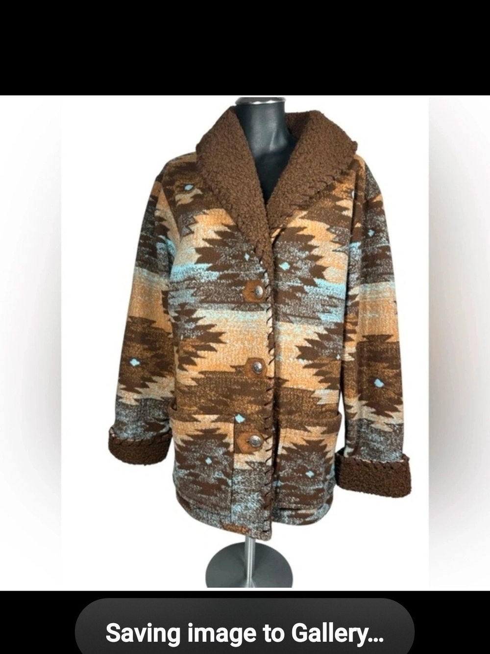 Cabela's Brown Sherpa-Trim Open Front Teddy Jacket with Patterned Sleeves
